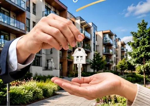 Professional handing keys to a new resident